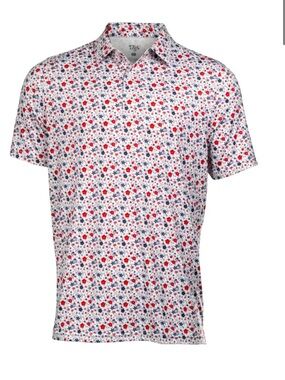 1764 Men’s Short-Sleeve Polo Shirt - White with Red & Navy Floral Print